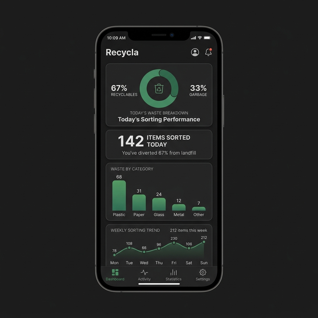 Recycla Analytics Dashboard — mobile app concept